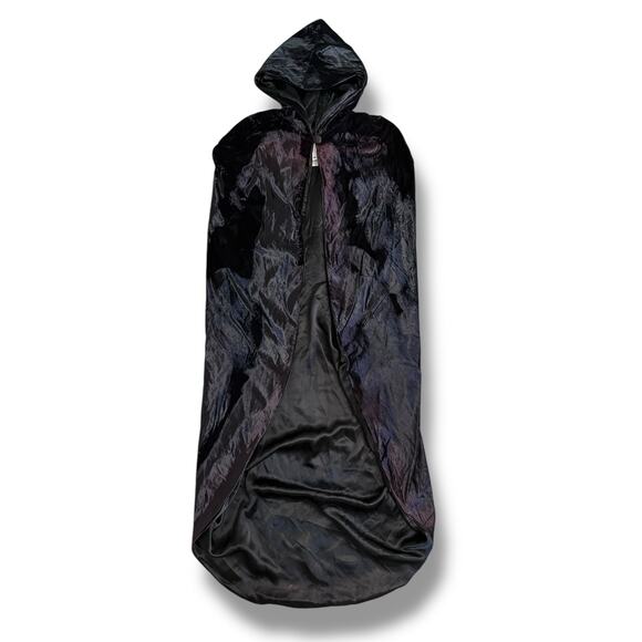 Vintage Jessica McClintock Gunne Sax Hooded Cloak Cape Black Velvet Gothic OS - Picture 1 of 11